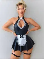 Siyah Parlak Seksi Hizmetli Kostüm Lily Bianca LB-179 görsel 4