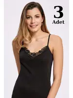 Siyah Ribana Güpürlü İp Askı Kadın Atlet 3lü Paket Arma Yıldız 3306 - 3 ADET Siyah