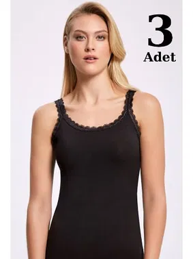 Arma Yıldız Siyah Ribana İnce Askı Dantelli Atlet 3lü Paket Arma Yıldız 3331 - 3 ADET