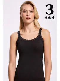 Arma Yıldız Siyah Ribana İnce Askı Dantelli Atlet 3lü Paket Arma Yıldız 3331 - 3 ADET