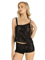 Ahu Lingerie Siyah Saten Kadın Transparan Şort Takımı Ahu Primoda 9220