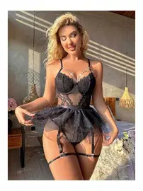 Ruselin Siyah Seksi Gecelik Takım Ruselin 2032