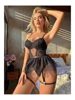 Siyah Seksi Gecelik Takım Ruselin 2032 Siyah görsel 4