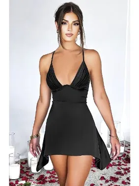 Pink Night Siyah Şık Kadın Seksi Elbise Pink Night 4403