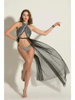 Siyah Simli Transparan Elbise String ve Bileklik Gallipoli MGP6062