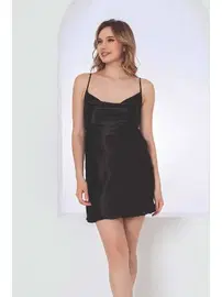 NBB Siyah Sırt Dekolteli Saten Tek Gecelik NBB 3175