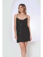 Siyah Sırt Dekolteli Saten Tek Gecelik NBB 3175 Siyah