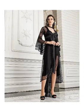 İmaj Siyah Sırt Dekolteli Yırtmaçlı 2li Saten Gecelik Set 4202