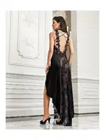 Siyah Sırt Dekolteli Yırtmaçlı 2li Saten Gecelik Set 4202 Siyah detay görünüm