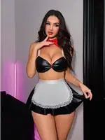 Siyah Sütyenli Etekli Seksi Hizmetli Kostüm Lily Bianca LB-175 Siyah detay görünüm