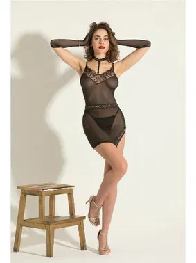 Gallipoli Siyah Transparan Babydoll String Kolye ve Eldiven Takım Gallipoli MGP6422