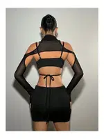 Siyah Transparan Mini Elbise For Dreams 8485 Siyah farklı açı