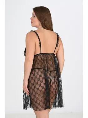 Ahu Lingerie Siyah Tül Dantel Büyük Beden Gecelik Ahu Primoda 3041 - Alternatif Görünüm