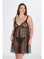 Siyah Tül Dantel Büyük Beden Gecelik Ahu Primoda 3041 Siyah