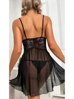 Siyah Tül Dantel Erotik Fantezi Gecelik Ruselin 2104 Siyah farklı açı