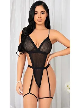 Lily Bianca Siyah Tül Seksi Body İp Detaylı Lily Bianca LB-152