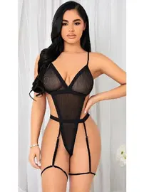 Lily Bianca Siyah Tül Seksi Body İp Detaylı Lily Bianca LB-152