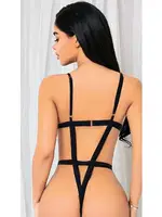 Siyah Tül Seksi Body İp Detaylı Lily Bianca LB-152 Siyah detay görünüm