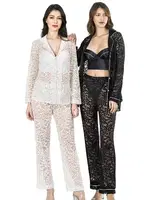 Siyah Üçlü Büstiyerli Saten Sabahlık Gecelik Pijama Takımı Ahu 7637 Siyah detay görünüm