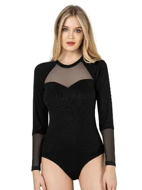 Özkan Siyah Uzun Kollu Tül Viskon Kaşkorse Fitilli Esnek Yumuşak Örme Çıtçıtlı Body Özkan 26865