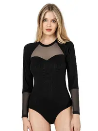 Özkan Siyah Uzun Kollu Tül Viskon Kaşkorse Fitilli Esnek Yumuşak Örme Çıtçıtlı Body Özkan 26865