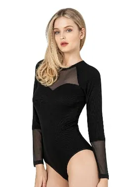 Özkan Siyah Uzun Kollu Tül Viskon Kaşkorse Fitilli Esnek Yumuşak Örme Çıtçıtlı Body Özkan 26865 - Alternatif Görünüm