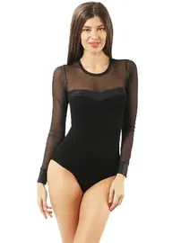 Özkan Siyah Viskon Uzun Kollu Yuvarlak Yaka Tül Çıtçıtlı Body Özkan 22957