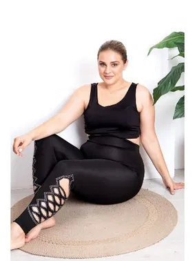 Lady Siyah Yüksek Bel Büyük Beden Taş Detaylı Tayt Lady 1122