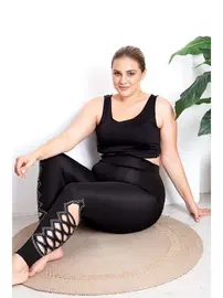 Lady Siyah Yüksek Bel Büyük Beden Taş Detaylı Tayt Lady 1122