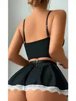 Siyah Fiyonklu Dantelli Hizmetçi Kostüm Jesica Bella JB-00124 Siyah farklı açı