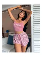 Sleep Askılı Şortlu Takım Pembe görsel 4