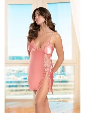 İzabel Somon Askılı Dantel Detaylı Yırtmaçlı Saten Gecelik İzabel 11005