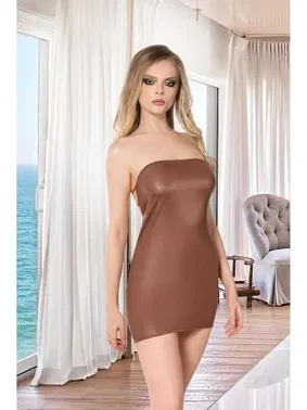 İzabel Straplez Kahverengi Seksi Mini Lame Deri Elbise İzabel 8013 - Alternatif Görünüm
