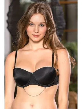 Gallipoli Straplez Tam Destekli Alt Kısmı Zincirli Siyah Sütyen Gallipoli MGP11190