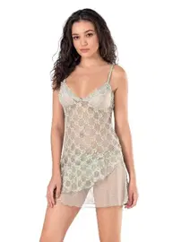 Ahu Lingerie Su Yeşili Dantel Tül Seksi Kadın Gecelik Ahu Primoda 4123