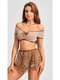 Lily Bianca Sütyen Etek Leopar Fantezi Gecelik Takım Lily Bianca LB-163