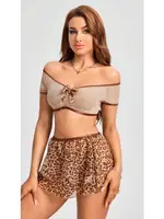 Sütyen Etek Leopar Fantezi Gecelik Takım Lily Bianca LB-163 Kahverengi