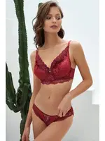 Kadife Balenli Destekli Dolgulu Dantelli Büstiyer Sütyen ve Slip Takım Anıl 4805 Bordo