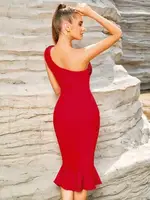 Tek Omuz Askılı Kırmızı Uzun Seksi Elbise Pink Night 5523 Kırmızı detay görünüm