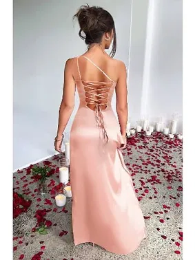 Pink Night Tek Omuz Sırt Dekolteli Derin Yırtmaçlı Seksi Uzun Elbise Pink Night 5539 - Alternatif Görünüm