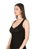 Transferli Ribana Jakarli Esnek Kalın Askılı Düğmeli Kadın Pamuklu Atlet Özkan 24202  Siyah detay görünüm