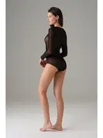 Transparan Bisiklet Yaka Uzun Kollu Kadın Body Doreanse 12402 Siyah detay görünüm