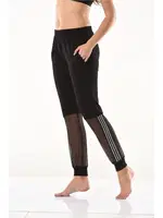 Şeritli Transparan Kadın Cepli Eşofman Altı Derya Kurşun DE09 Siyah