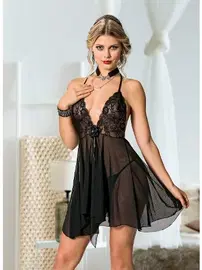 Lily Bianca Transparan Fantezi Gecelik Takım Siyah Lily Bianca 651