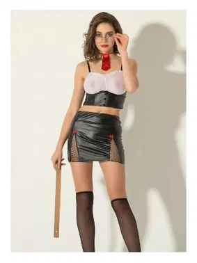 Gallipoli Transparan Göğüslü Deri Seksi Elbise Gallipoli MGP6516