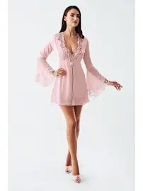 İmaj Transparan Kadın Mini Saten Dantelli Fantazi Gecelik Takım İmaj 4210