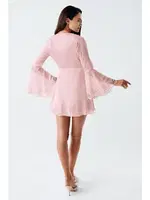 Transparan Kadın Mini Saten Dantelli Fantazi Gecelik Takım İmaj 4210 Pudra detay görünüm