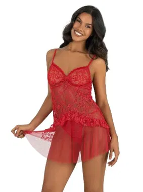 Ahu Lingerie Transparan Kırmızı Kısa Tül Gecelik Ahu Primoda 4212