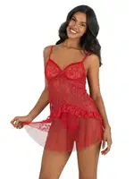 Transparan Kırmızı Kısa Tül Gecelik Ahu Primoda 4212 Kırmızı