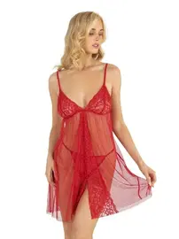 Ahu Lingerie Transparan Kırmızı Kısa Tül Gecelik Ahu Primoda 4234